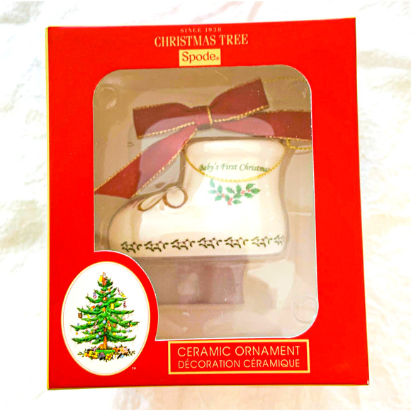 Spode Christmas Tree Ceramic Ornament - Baby’s First Christmas Bootie - NIB - Picture 1 of 6